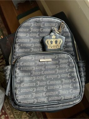 Juicy Couture Black Gothic Logo Monogram Backpack Bookbag New w/Defects